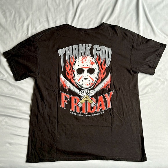 Assholes Live Forever Thank god It’s Friday Blood Spatter Jason Horror t-Shirt - Picture 3 of 4